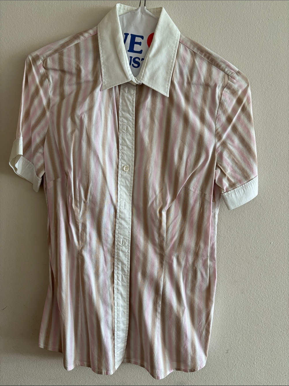Dolce & Gabanna women’s Short Sleeve Stripe Shirt in Light Pink and White